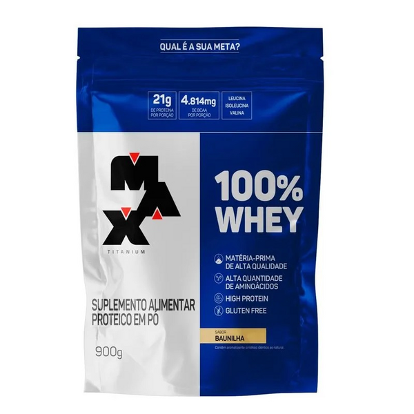 100% WHEY REFIL 900G SABOR BAUNILHA MAX TITANIUM