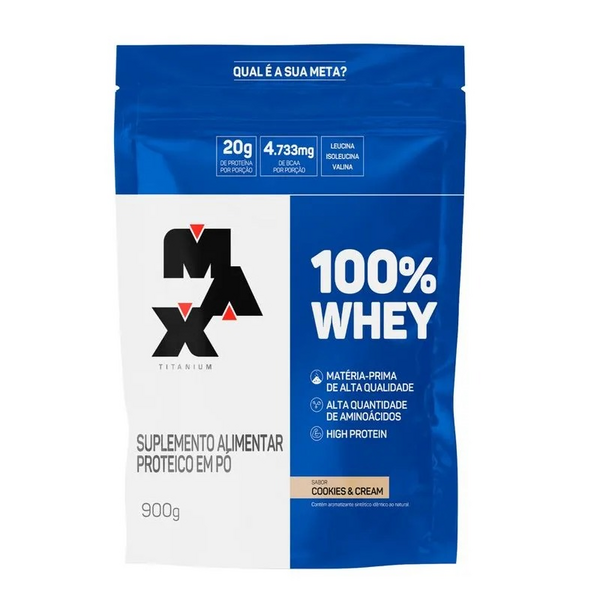 100% WHEY REFIL 900G SABOR COOKIES & CREAM MAX TITANIUM