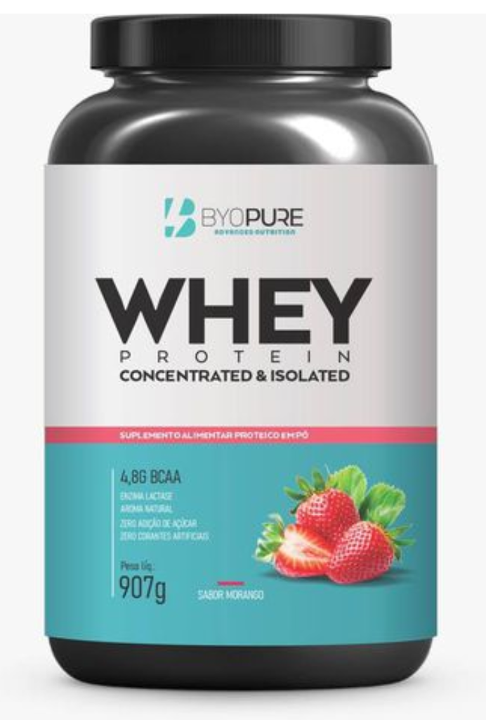 WHEY CONCENTRATED & ISOLATED 907G MORANGO BYOPURE