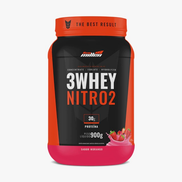 3 WHEY NITRO 2 MORANGO POTE 900G NEW MILLEN