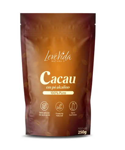 Cacau em pó alcalino 100% Puro 250g Leve Vida