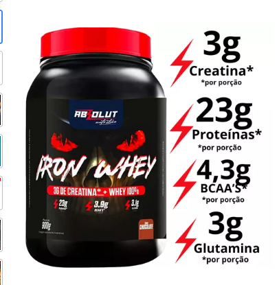 IRON WHEY + CREATINA 3G SABOR MORANGO 900G ABSOLUT  