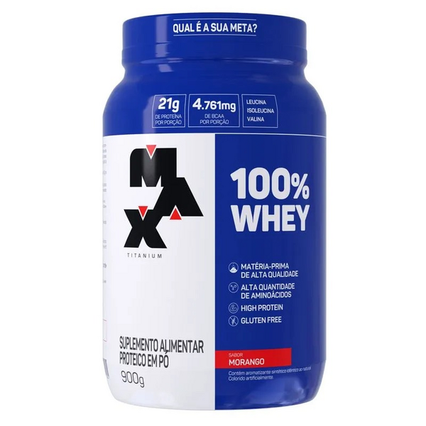 100% WHEY POTE 900G MORANGO MAX TITANIUM